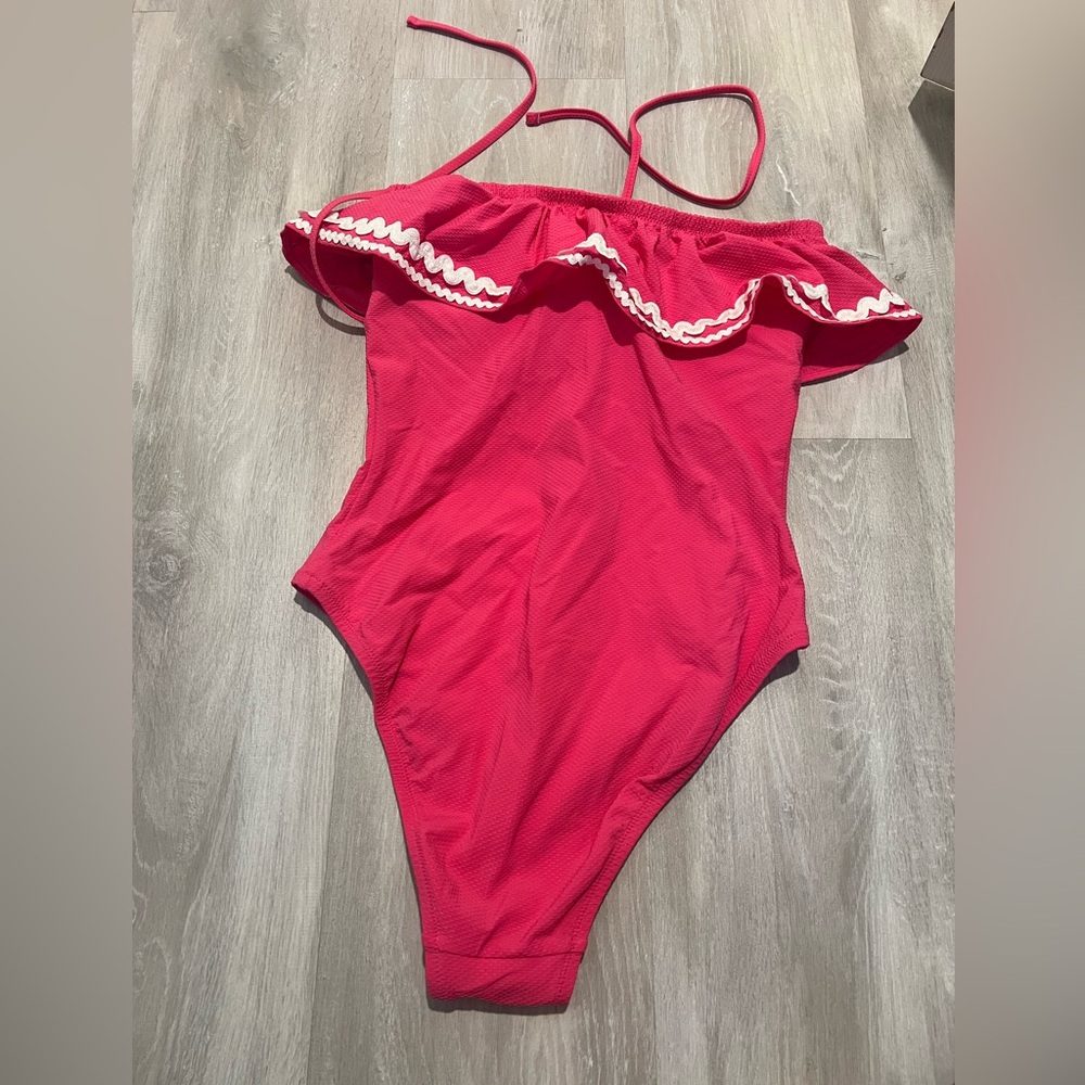 J Crew Pink Ruffled One-Piece Swimsuit size 2